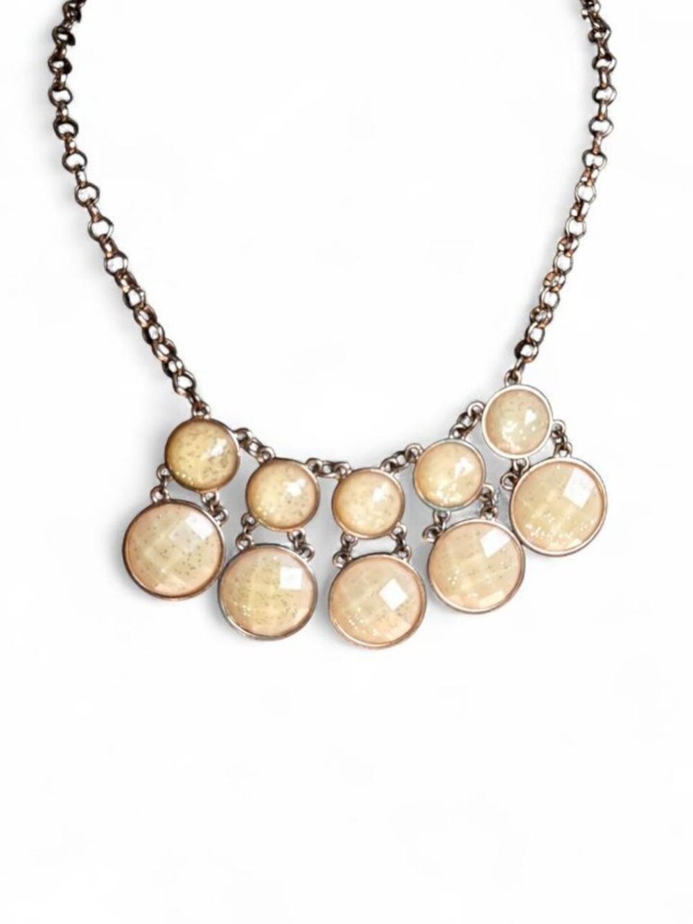 Gold Cream Circular Pendant Necklace